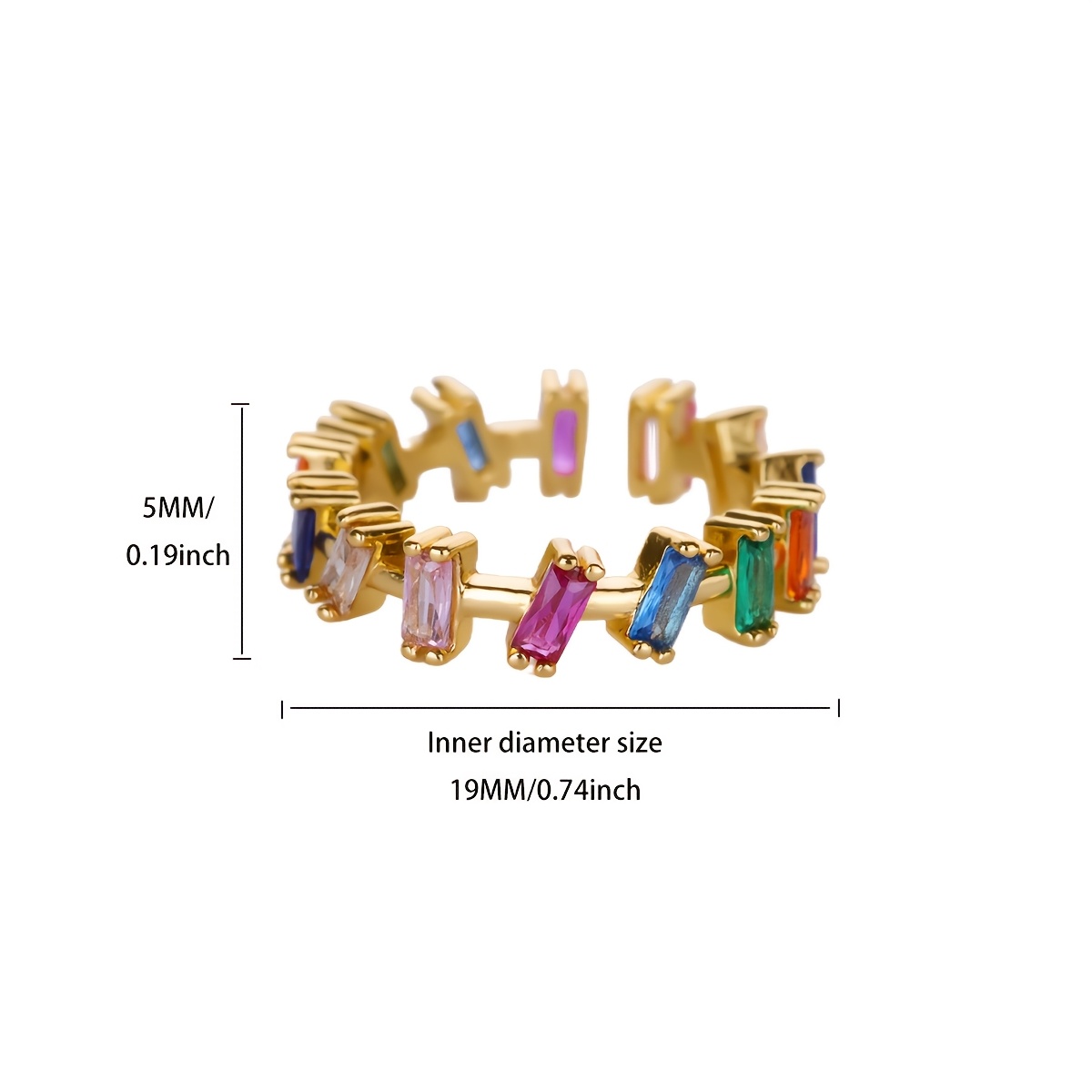 Open Ring with Inlaid Colored Synthetic Zirconia, Bohemian Style